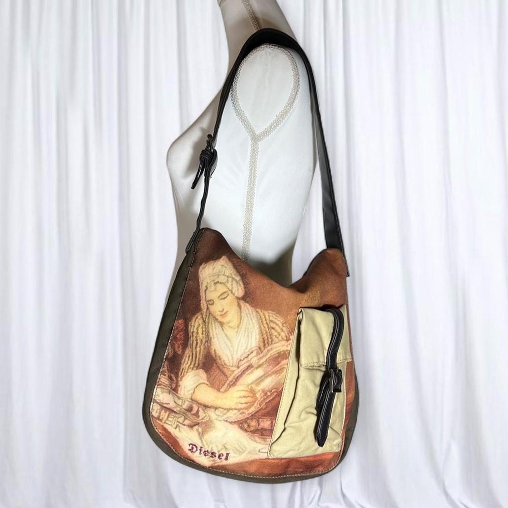 Diesel Spare Parts Milkmaid Tapestry Canvas Shoulder Bag Rare Archive Y2K RARE